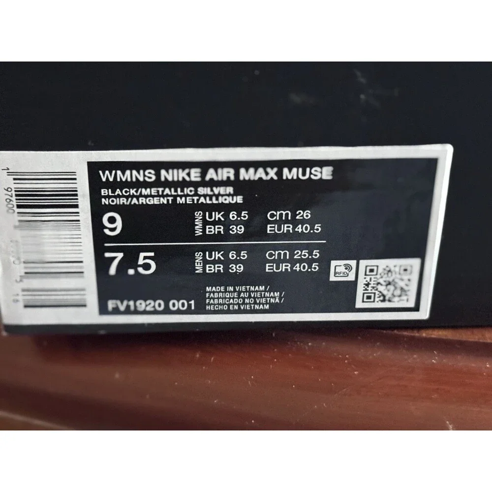 Women’s Size 9 Nike Air Max Muse Black Metallic Silver FV1920-001 NIB
